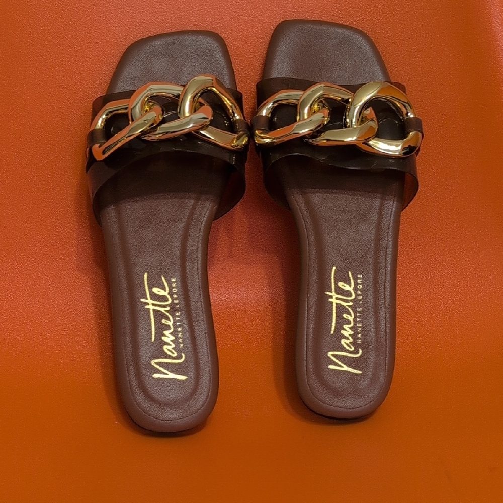 Nannette Dark Brown Sandals with Gold Accent